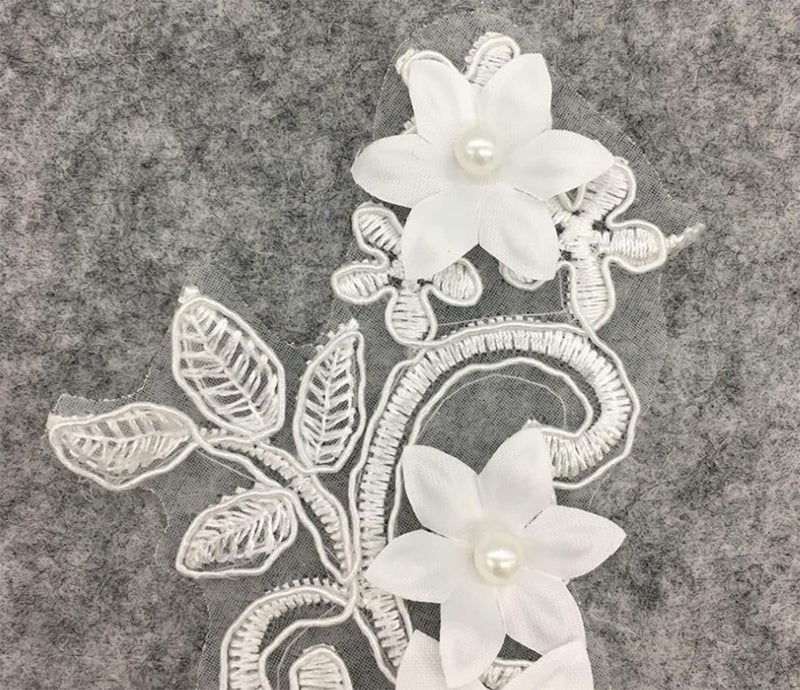 Ruinuo 3D Lace Beads Flower Applique Patches Sew on Patches Embroidery Appliques Rhinestone Sewing Wedding Dress Collar Decor White - Image 5